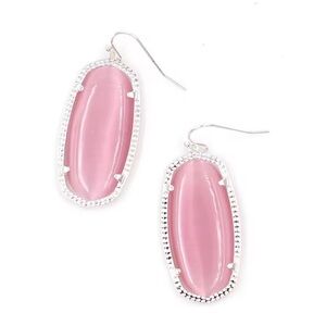 14k white Gold plated Silver soft Pink hexagon oval dangle earrings